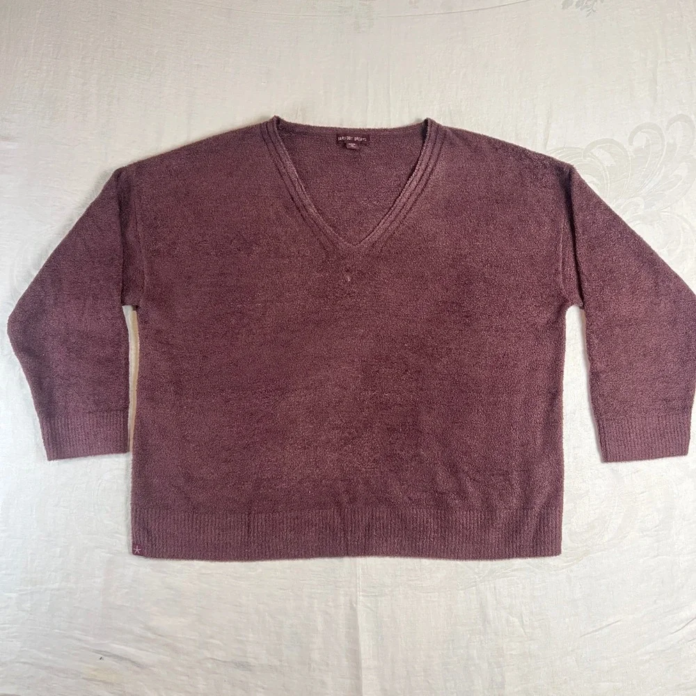 Barefoot Dreams Sweater Women's 1X Petite Cozy Chic V-Neck Plum Soft Loungewear‎
